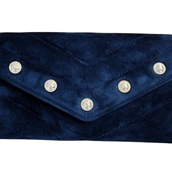 Authentic Chanel Paris-Hamburg CC Button Flap Wallet Chevron Suede Long - Picture 15 of 16